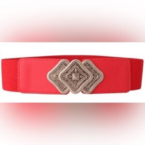 Red Elastic Leather Gold Buckle Fashion Belt